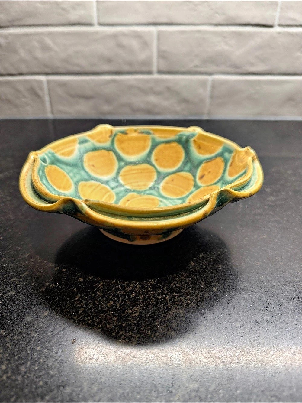 Hand-Painted Style Serveware Bowl in Green & Orange